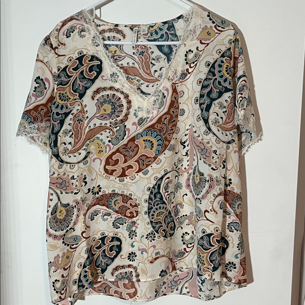 Cato Paisley Blouse with Lace Trim